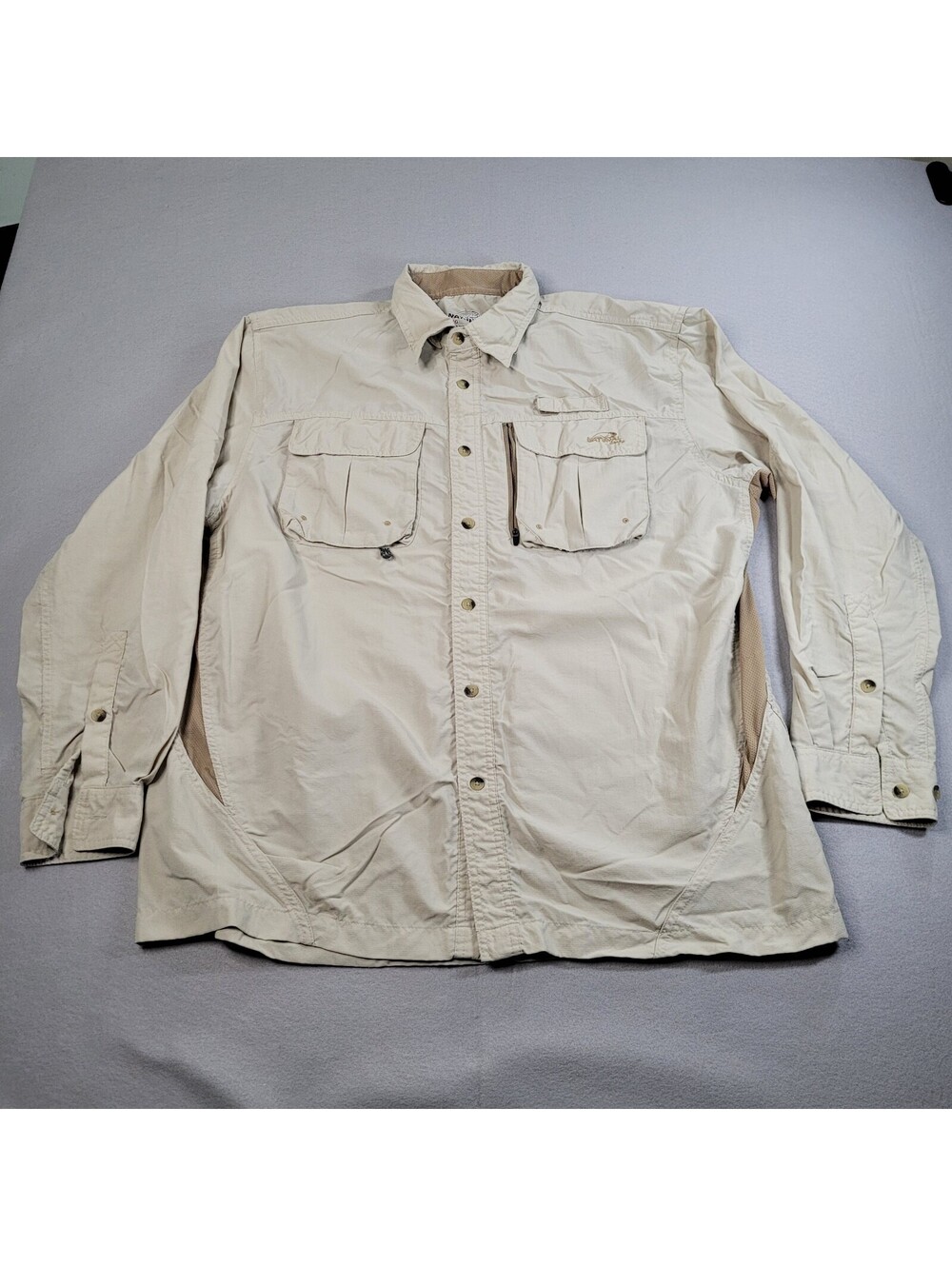 Natural Gear Fishing Outdoor Long Sleeve Dry Vent Men's Utility Shirt Beige Sz L